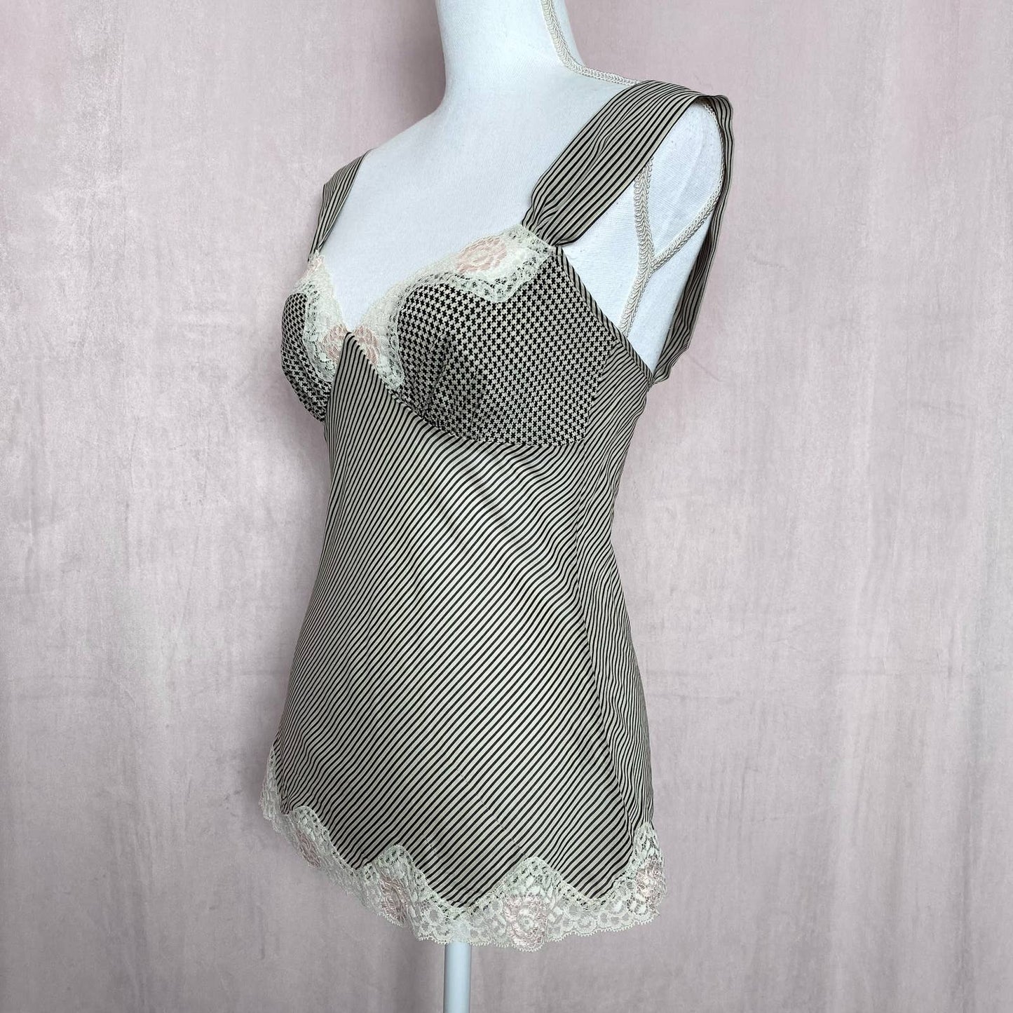 Vintage Trina Turk Lace Stripe Cami Slip Tank Top, Size Small
