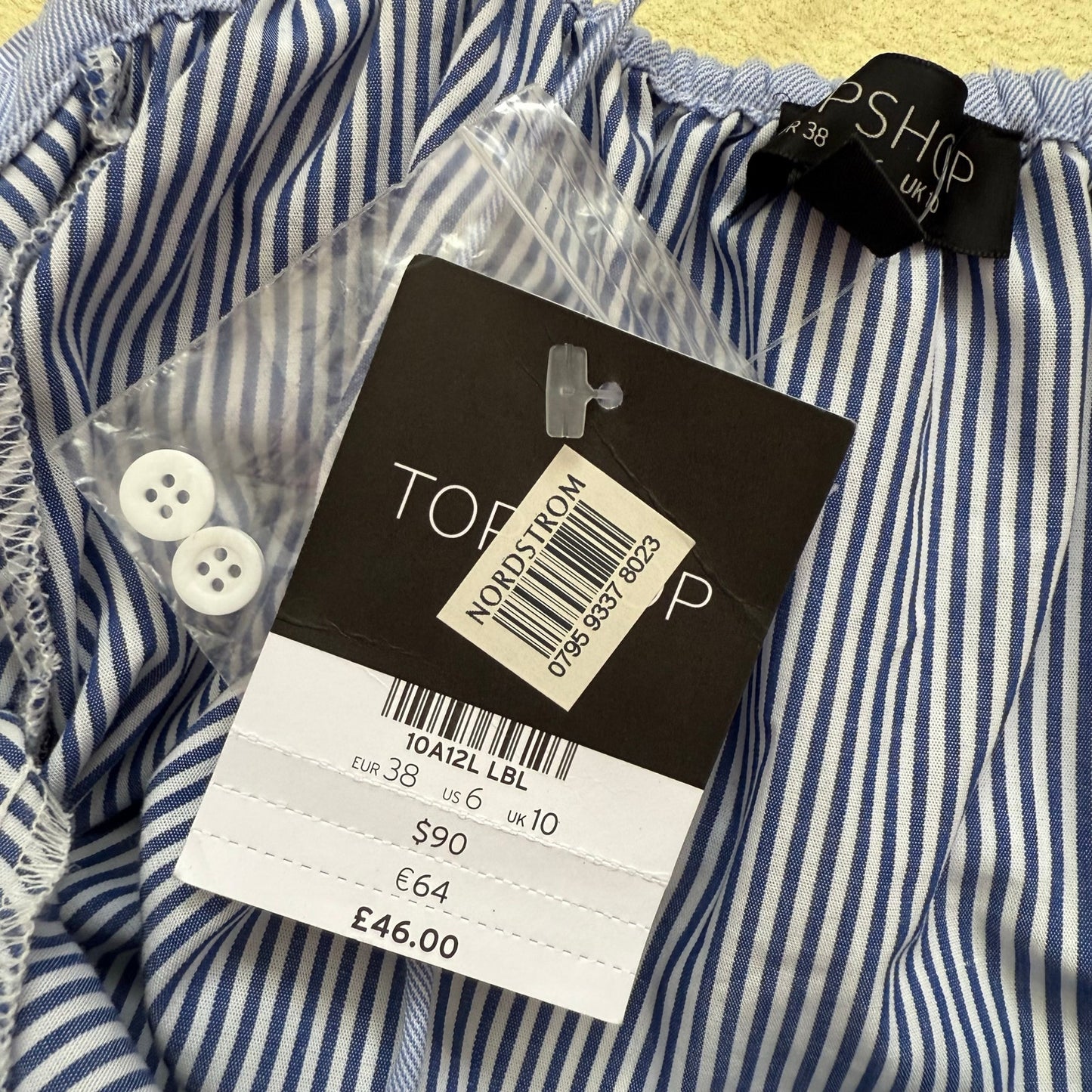 Preowned Topshop Off Shoulder Button Up Mini Shirt Dress, Size 6