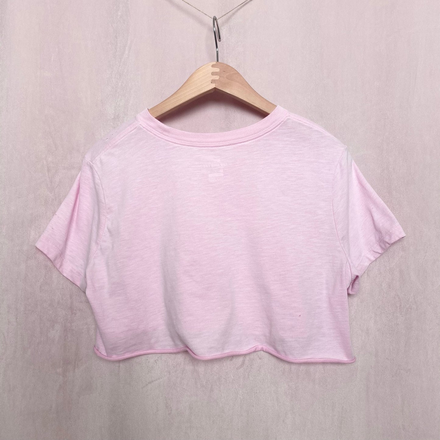 Reworked Nike Swoosh Pink Distressed Crop Tee, Size Large
