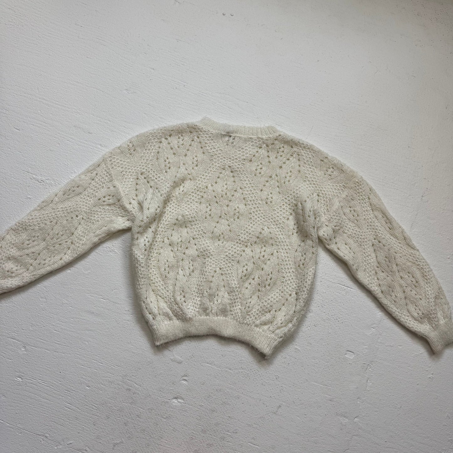 Vintage 80s/90s Garland Cream Fuzzy Open Knit Sweater, Size M/L