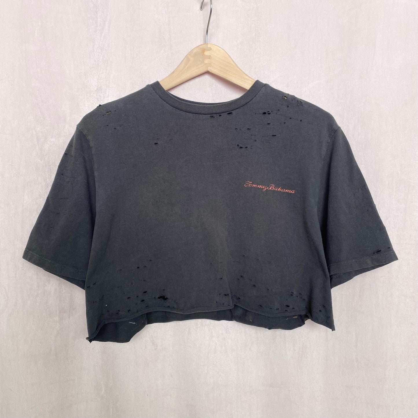 Upcycled Tommy Bahama Parrotal Guidance Distressed Crop Tee