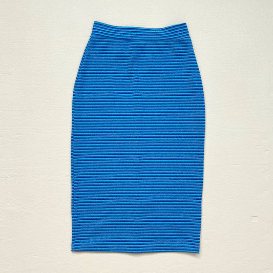 Vintage Metallic Striped Blue Pencil Stretch Skirt, Size Small