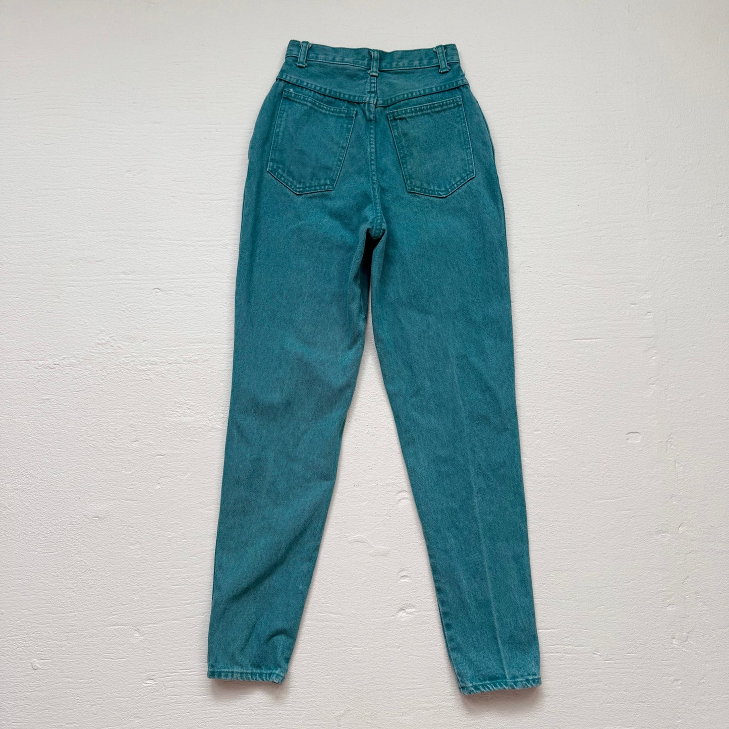 Vintage 90s Stefano Teal High-Rise Tapered Jeans, Size 23"