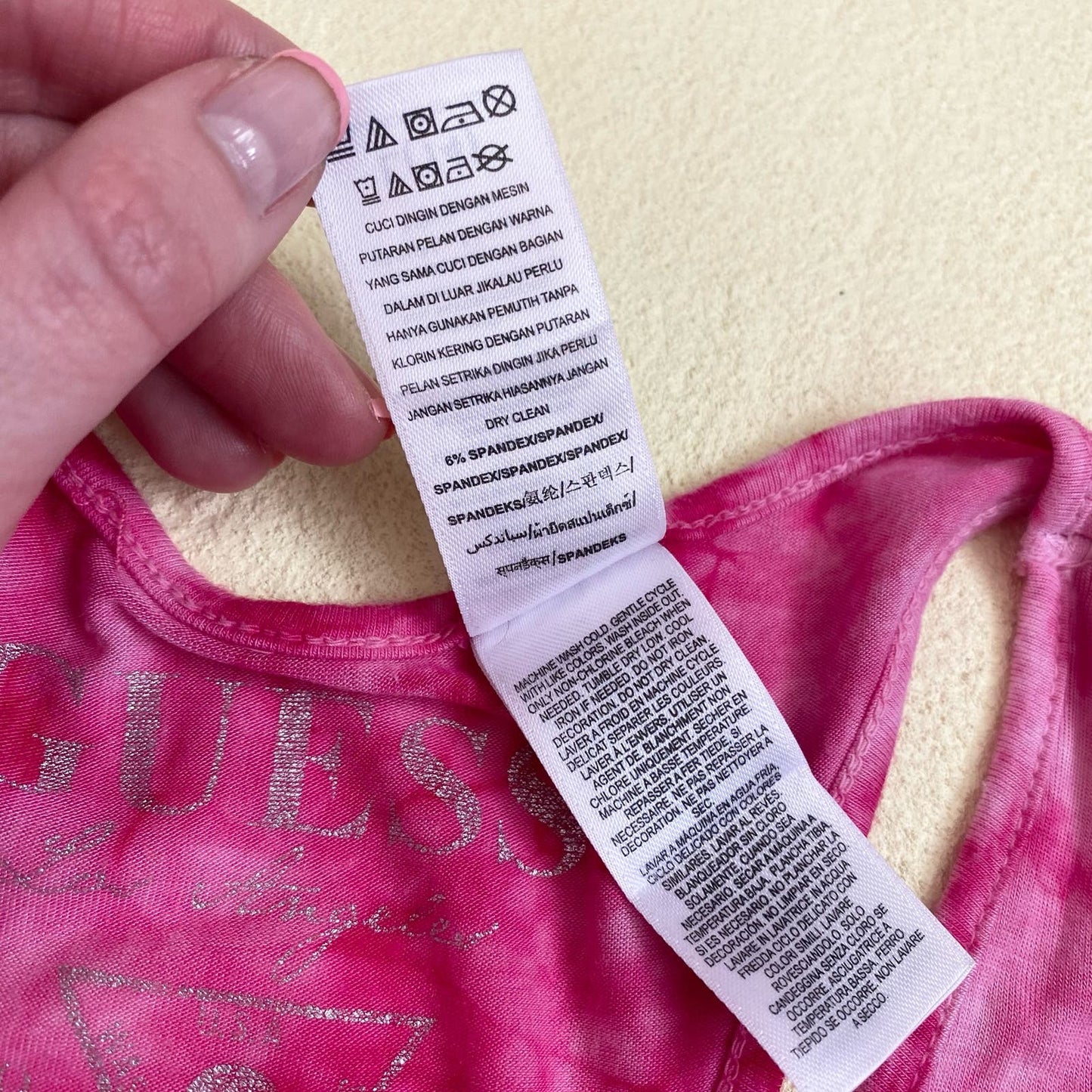 Y2K Guess Rhinestone Pink Tie Dye Tank Top, Size Large