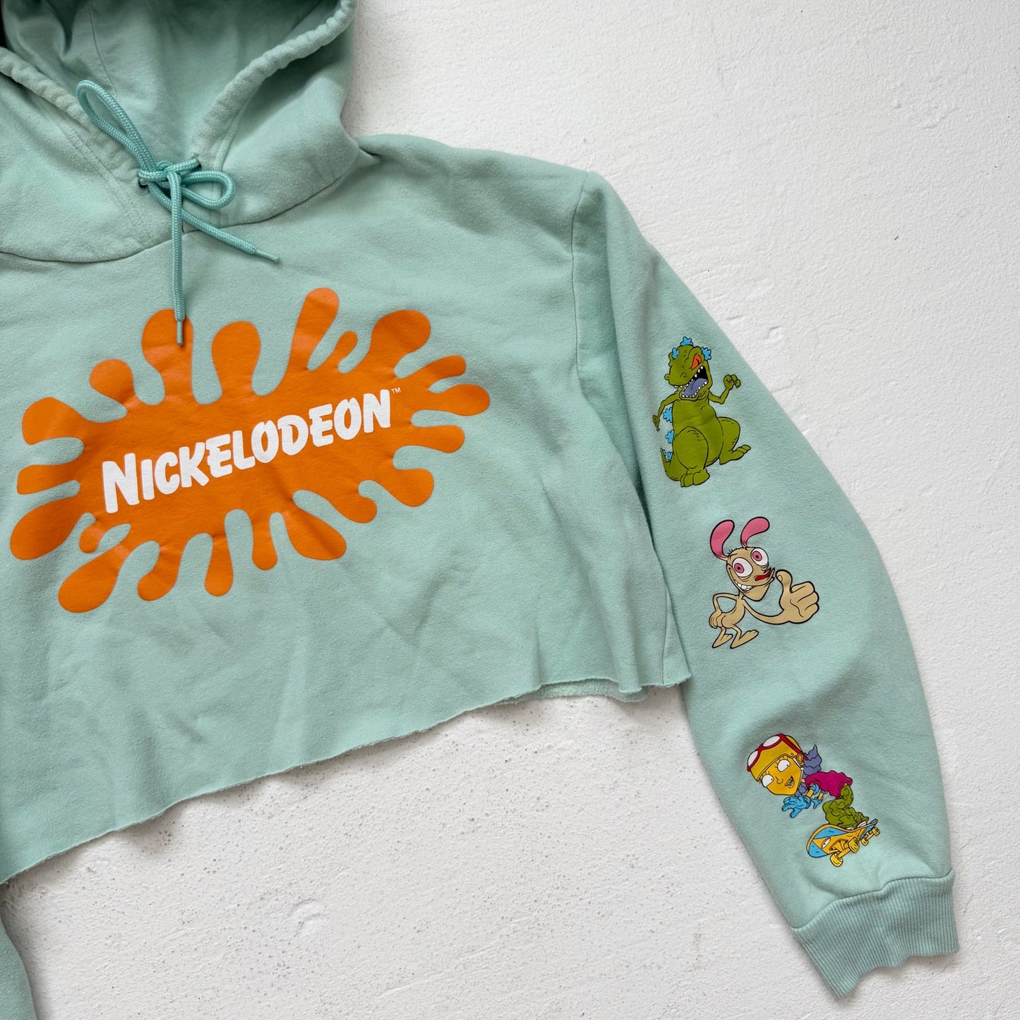 Reworked Nickelodeon Characters Crop Hoodie Green Graphic Retro 90s Y2K M