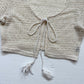 Secondhand Cream Crochet Knit Tie Front Crop Top, Size Small