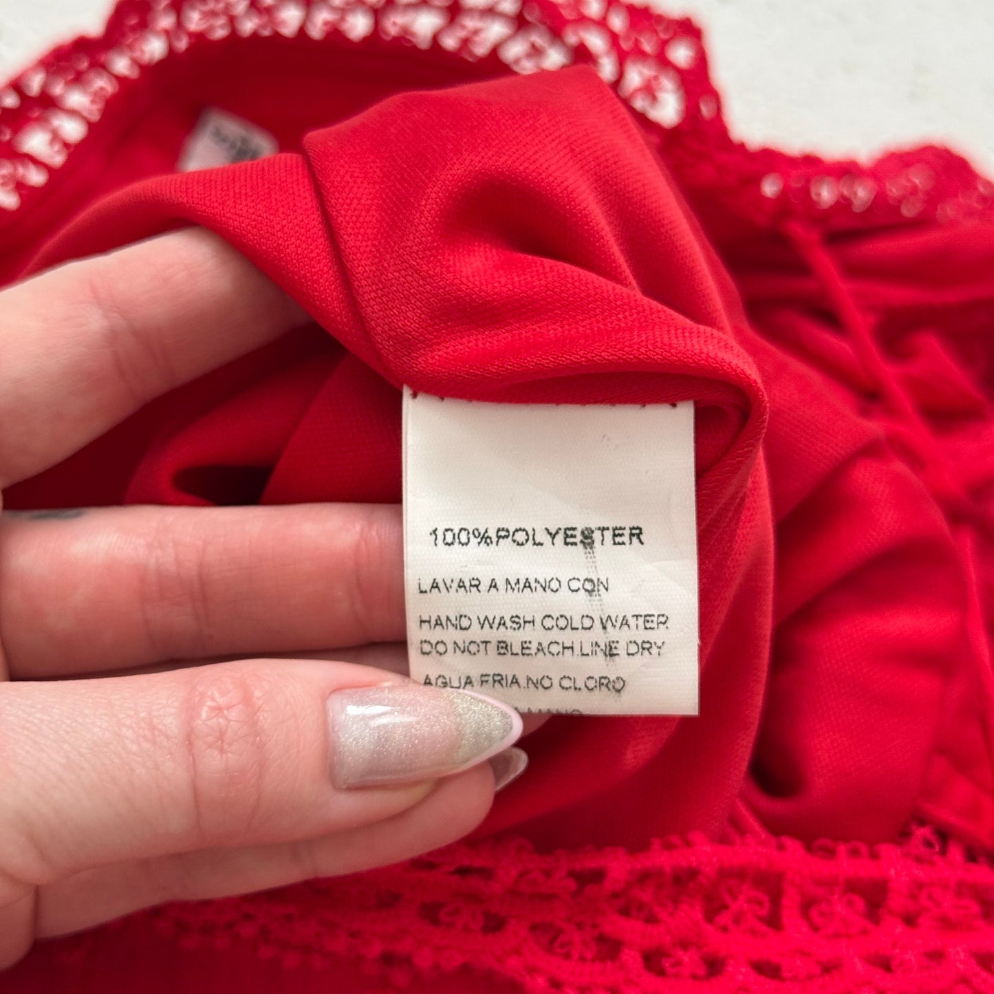 Secondhand Chicways Red Lace Polka Dot Romper, Size Small