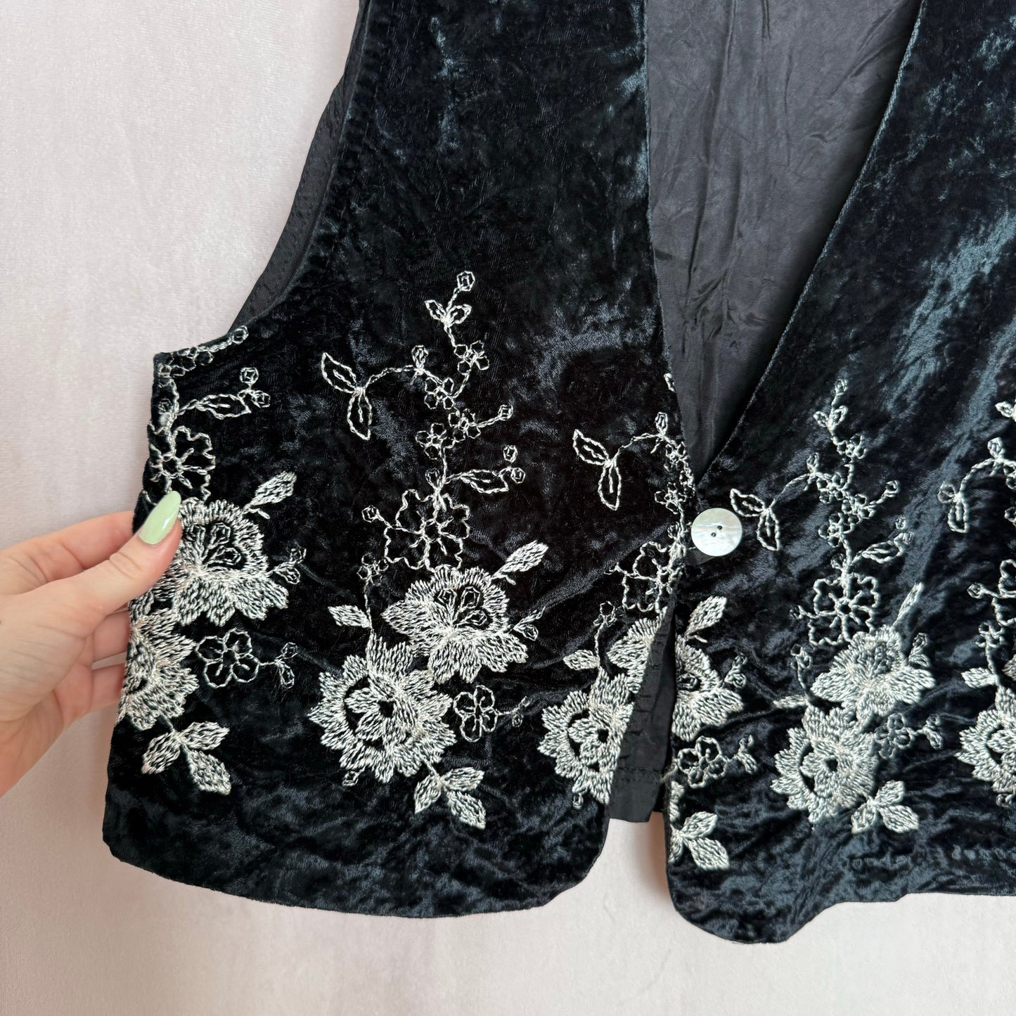 Vintage Wrapper Embroidered Velvet Vest, Size Small