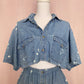Upcycled Vintage Denim Bleach Heart Button Front Skirt Set, Size M/L