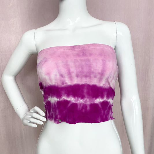 Scrap Fabric Distressed Pink Tie Dye Crop Tube Top, Size Large
