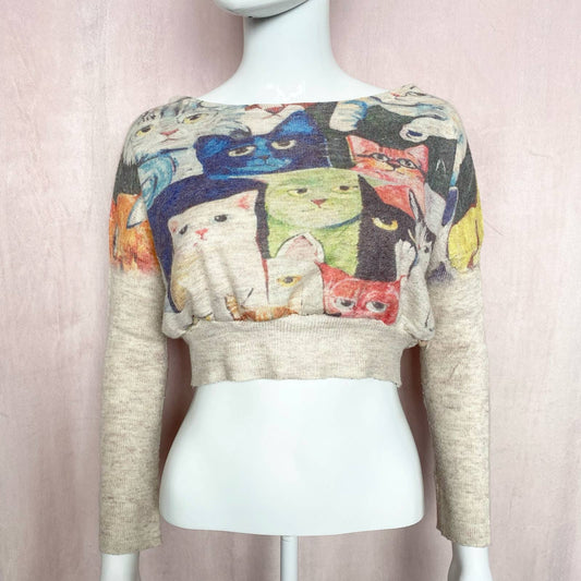 Reworked Crop Cat Sweater, Size S/M