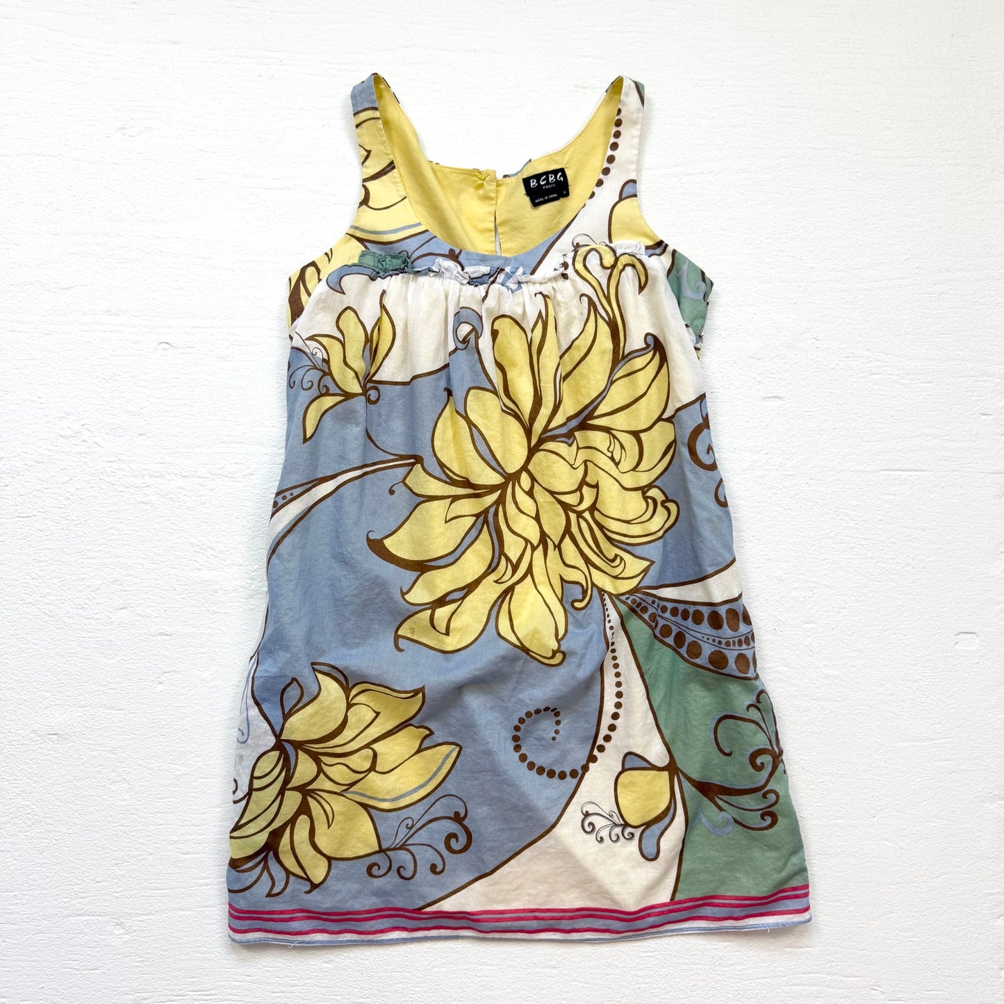 Secondhand BCBG Paris Yellow Floral Cotton Mini Dress, Size 4