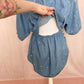 Upcycled Vintage Denim Bleach Heart Button Front Skirt Set, Size M/L