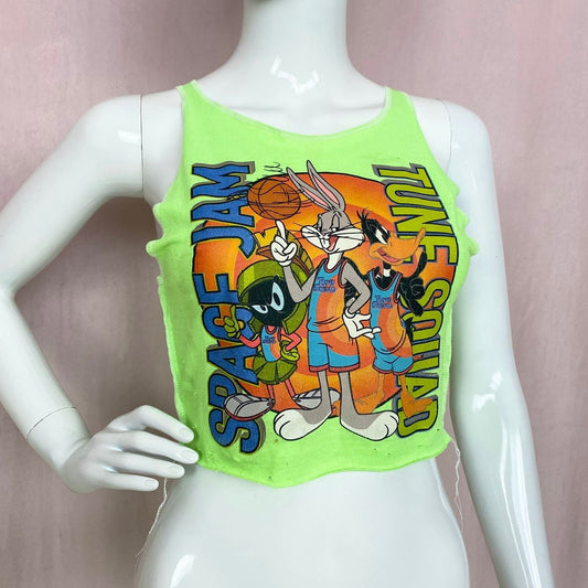 Upcycled Looney Tunes Space Jam Graphic Crop Tank, Size XS
