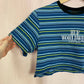 Reworked HUF Worldwide Stripe Knit Crop Tee, Size Medium