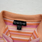 Y2K Bebe Pink Orange Ribbed Stripe Polo Top, Size Medium