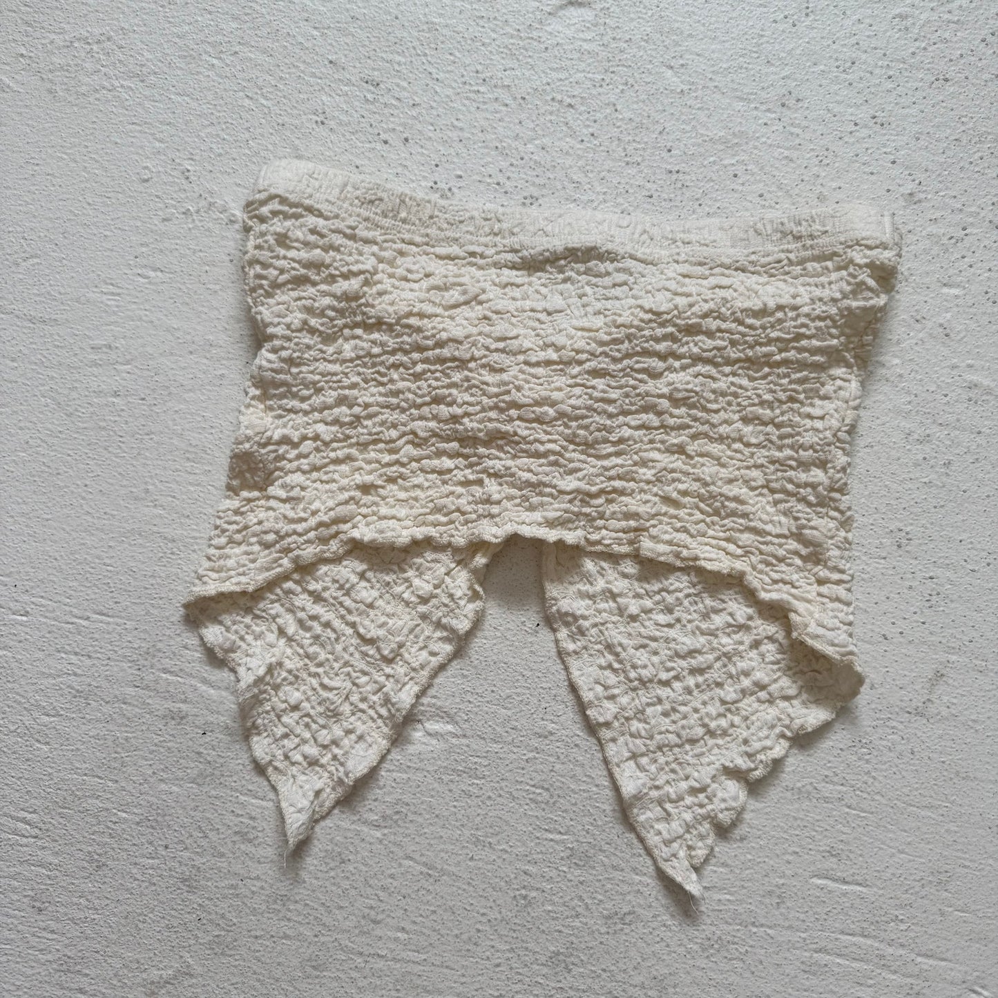 Secondhand Cream Crinkle Knot Strapless Crop Top, Size Small