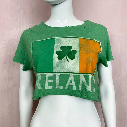 Upcycled Ireland Flag Distressed Crop Tee
