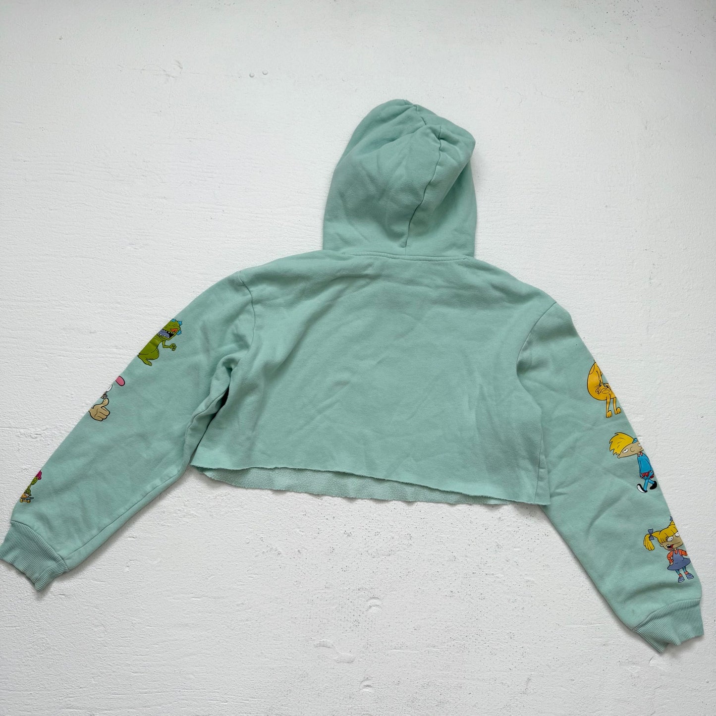 Reworked Nickelodeon Characters Crop Hoodie Green Graphic Retro 90s Y2K M