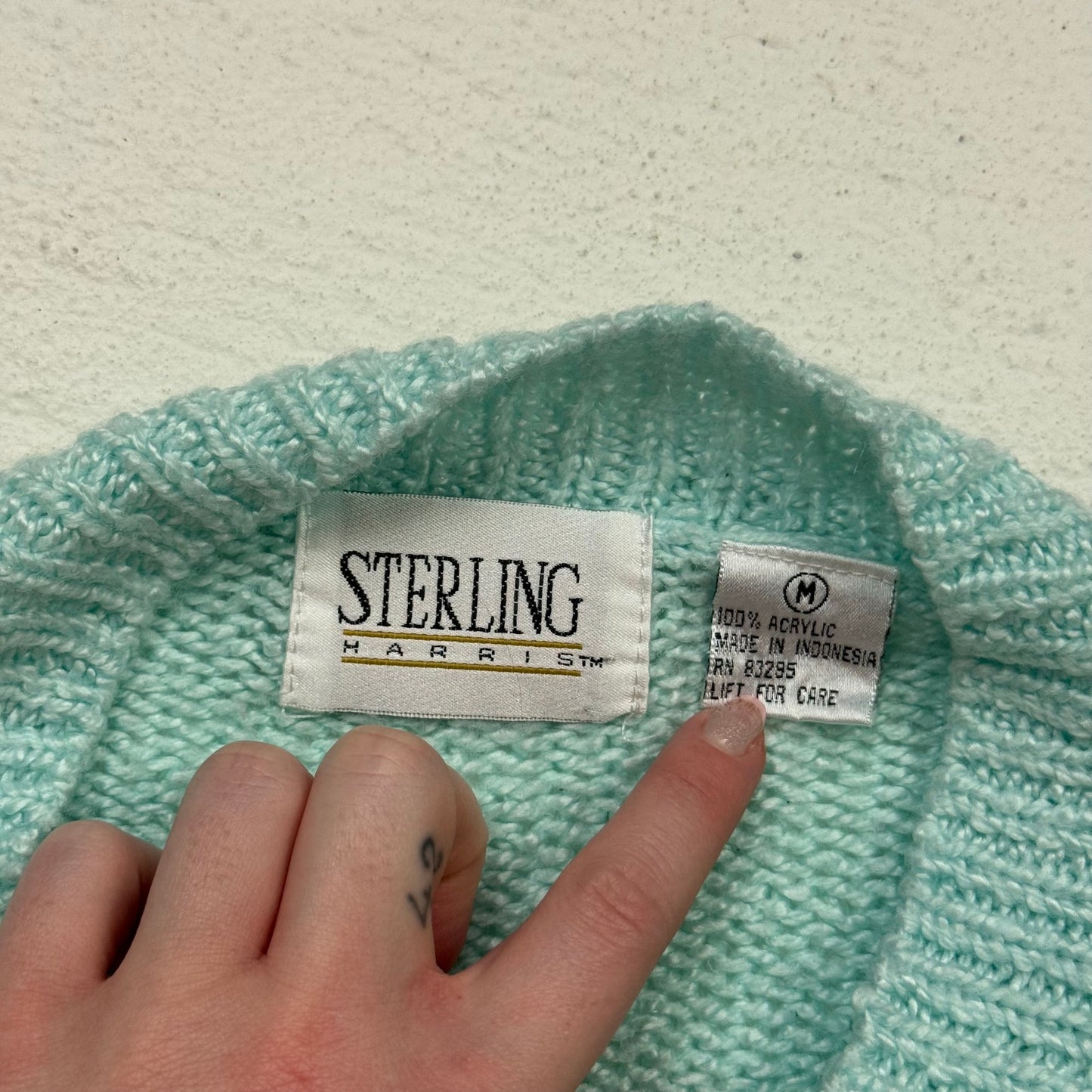 Vintage 80s Sterling Harris Pearl Neck Sweater, Size Medium
