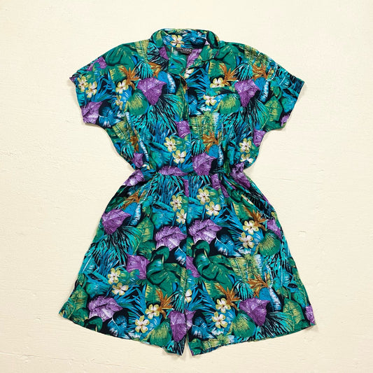 Vintage Cimmaron Dress Tropical Floral Romper, Size M/L