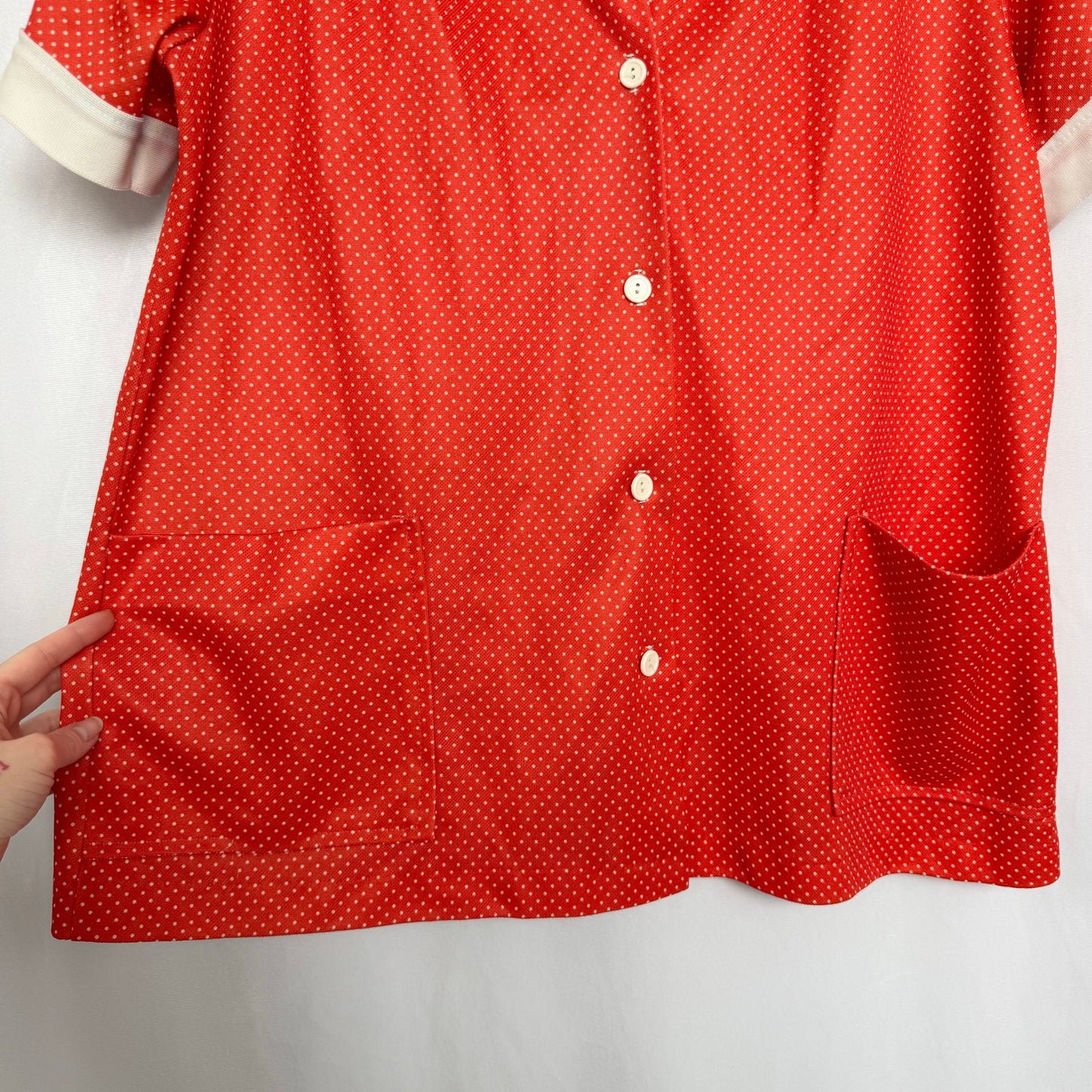 Vintage 60s Red Polka Dot Button Up Shirt, Size Large