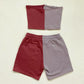 Upcycled Palm Tree Colorblock Tube Top & Shorts Set, Size XS