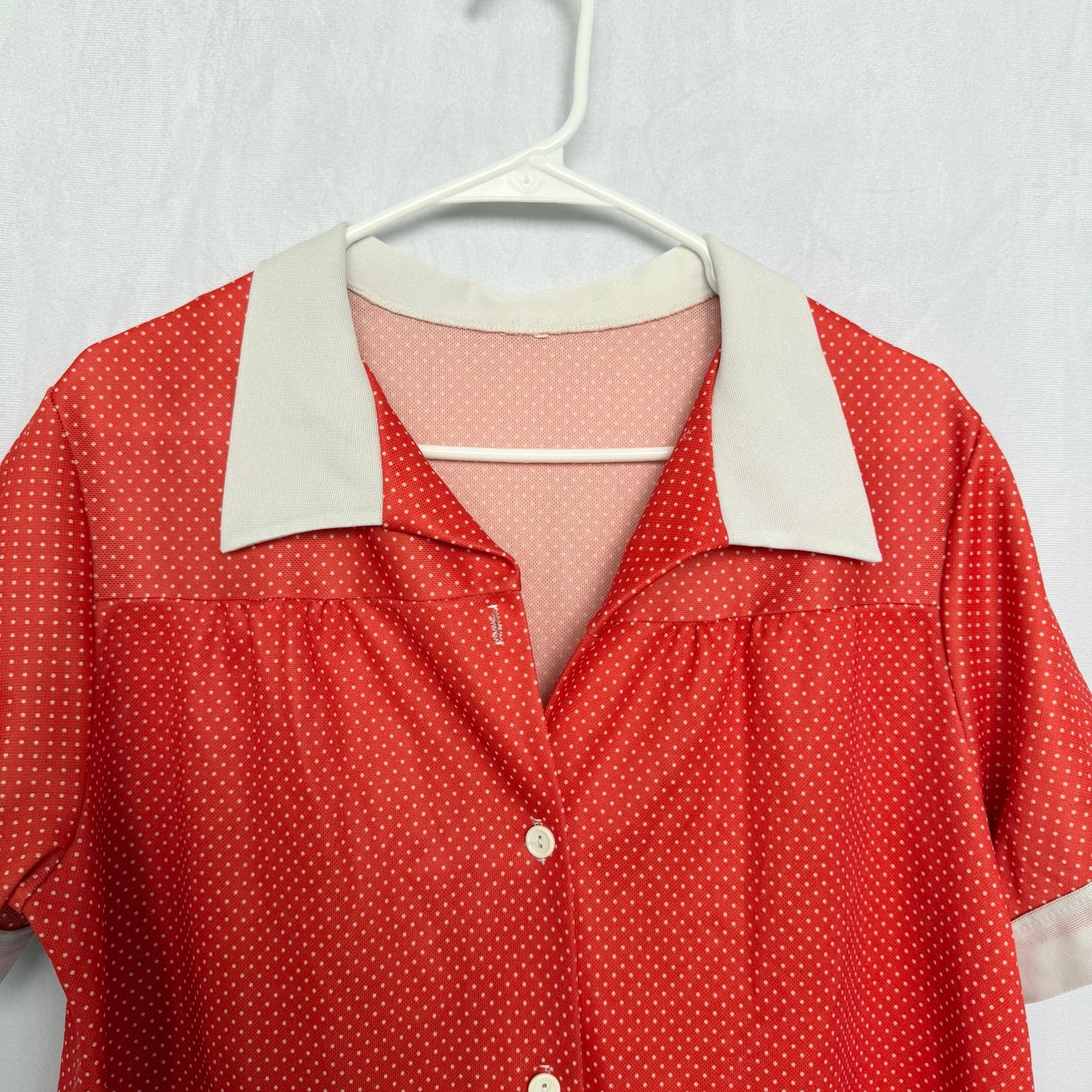 Vintage 60s Red Polka Dot Button Up Shirt, Size Large