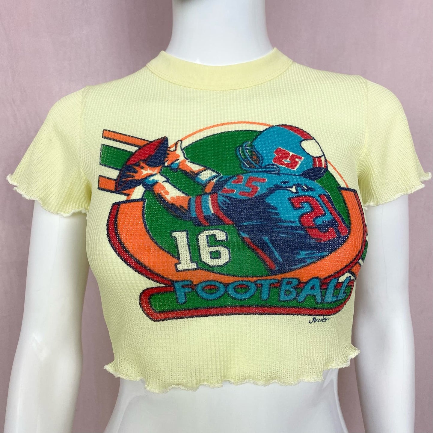 Upcycled Vintage Football Graphic Crop Baby Tee, Size XS