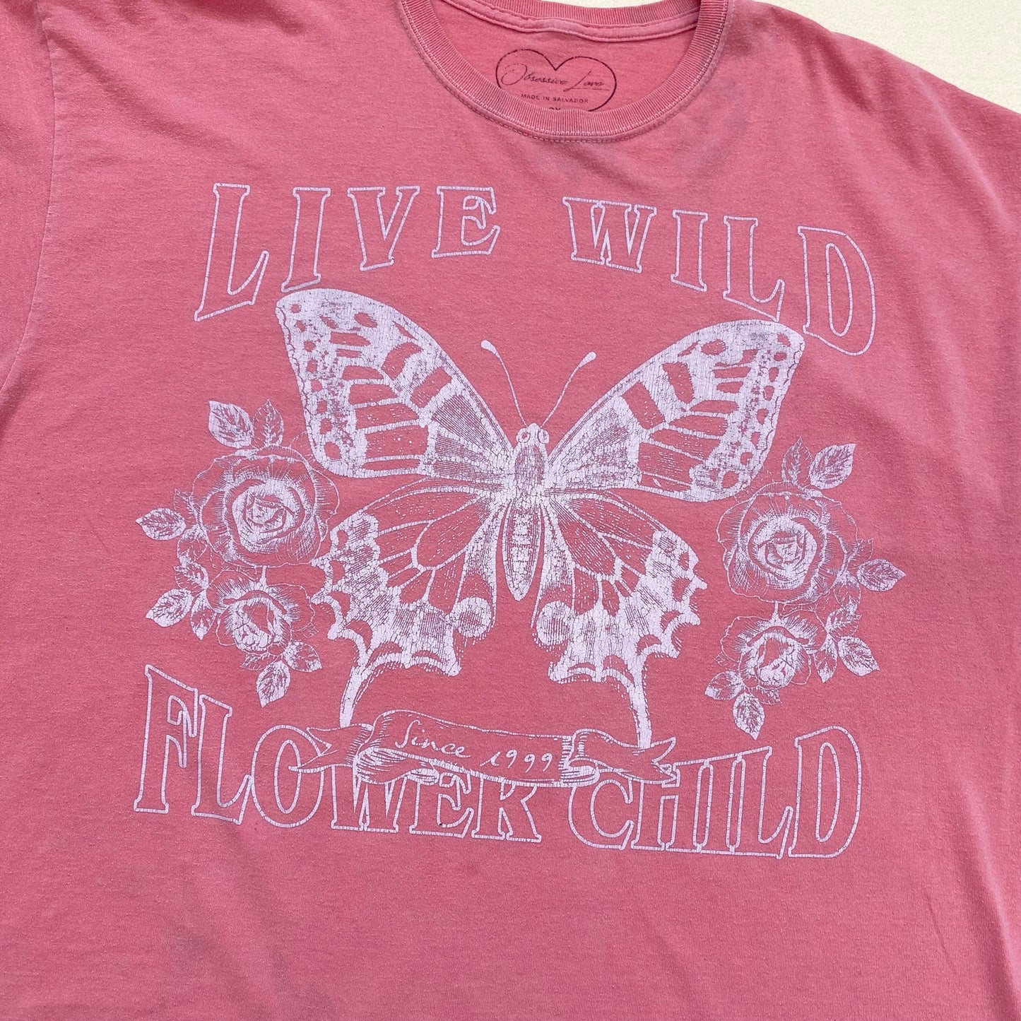 Y2K Obsessive Love Butterfly Live Wild Flower Child Tee, Size 2X