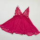 Secondhand Pink Mesh Sequin Lace Babydoll Lingerie Mini Nightgown, Size XL