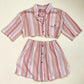 Upcycled Vintage Crop Button Up Shirt & Skirt Set, Size S/M