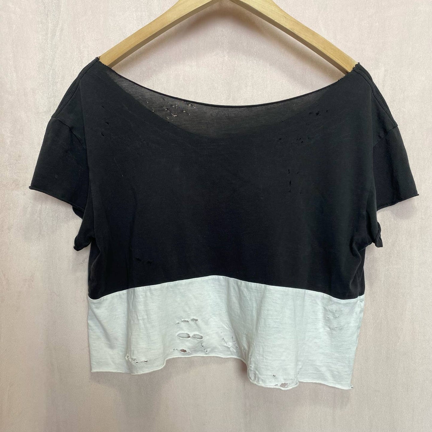 Reworked Half Full Distressed Crop Tee, Size Medium