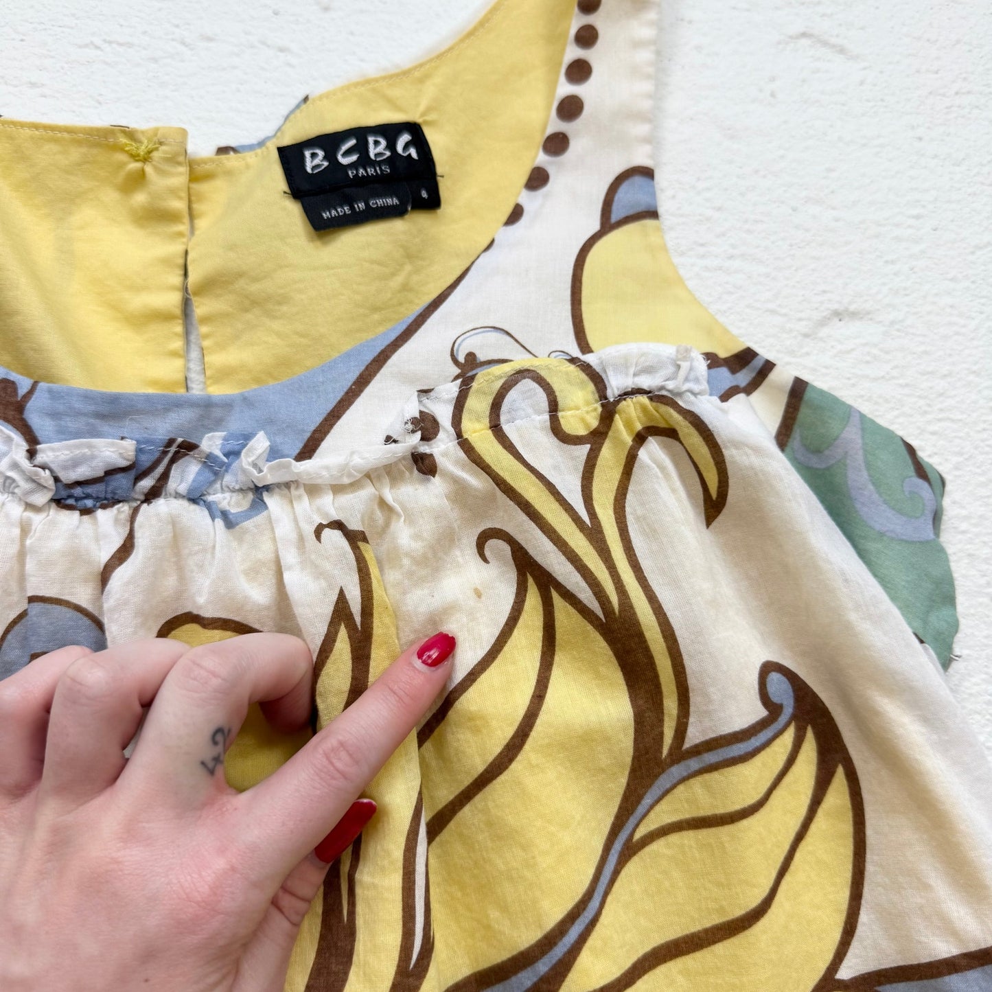 Secondhand BCBG Paris Yellow Floral Cotton Mini Dress, Size 4