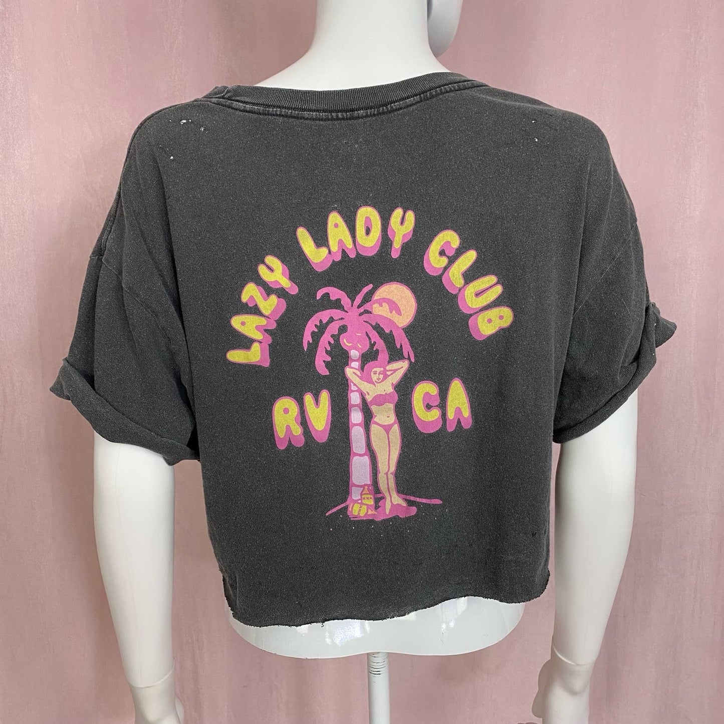 Reworked RVCA Lazy Lady Club Distressed Crop Tee, Size Small