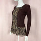 Vintage Ribbed Cardigan Leopard Print Mesh Top, Size Small