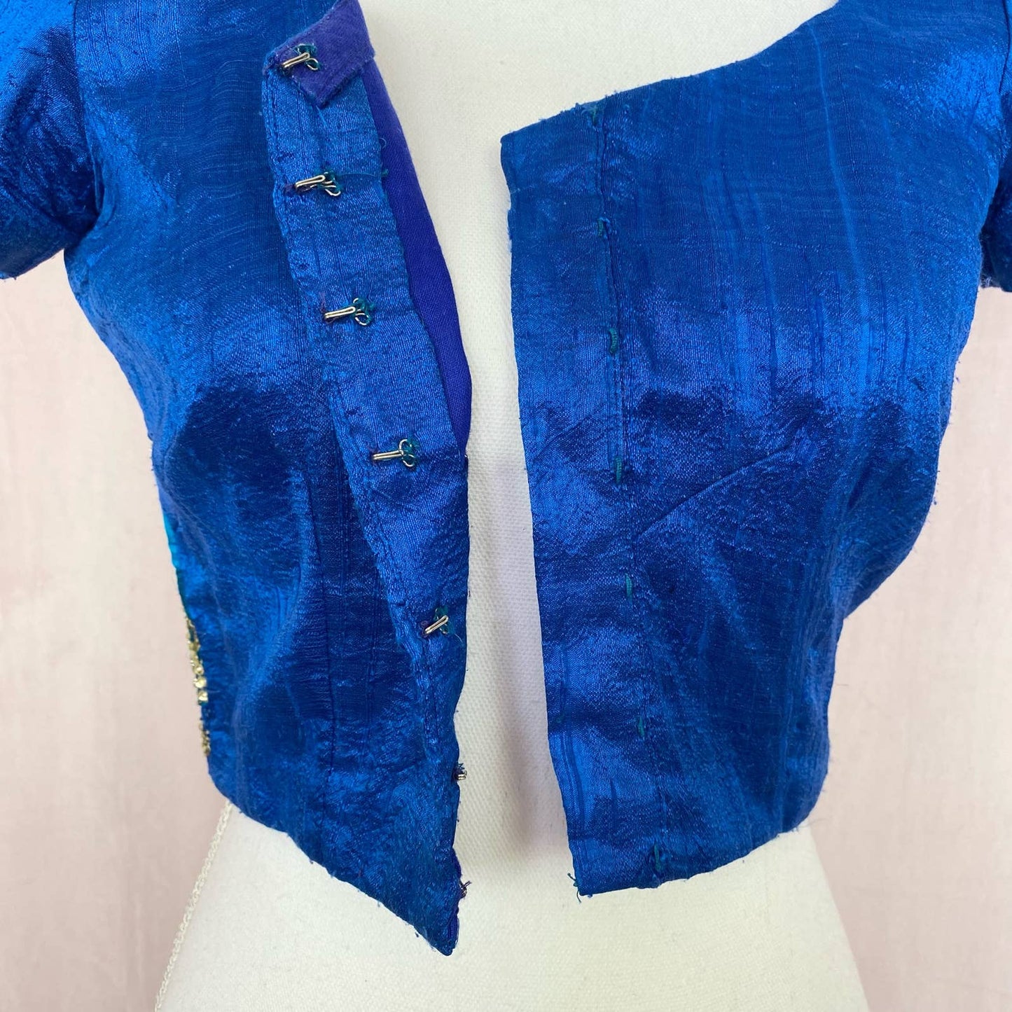Vintage Embellished Saree Satin Crop Blouse, Size Small