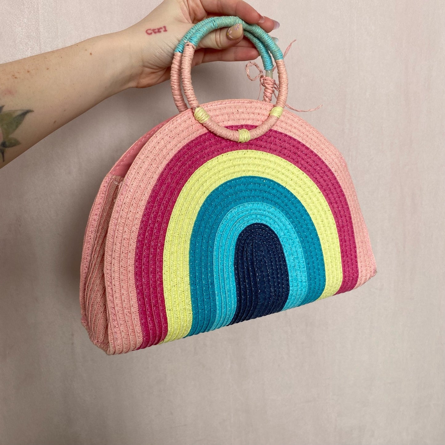 Secondhand Colorful Rainbow Straw Hand Bag Mini Purse