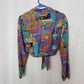 Upcycled Vintage Abstract Tie Front Crop Top, Size XS