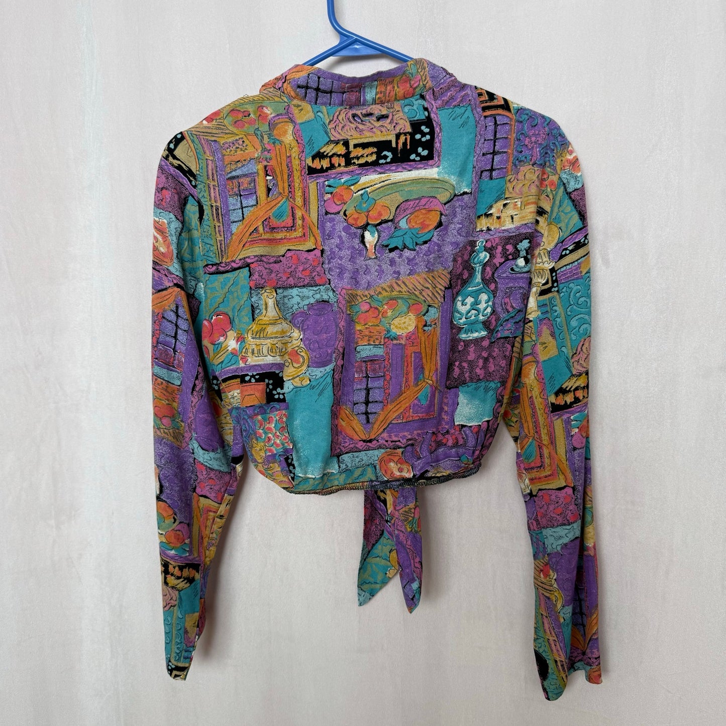 Upcycled Vintage Abstract Tie Front Crop Top, Size XS