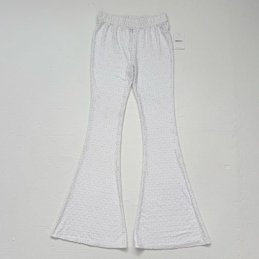 Secondhand Forever 21 White Pointelle Eyelet Flare Pants, Size Medium