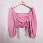 Secondhand 2Bella Pink Ruched Drawstring Puff Sleeve Crop Top, Size Medium