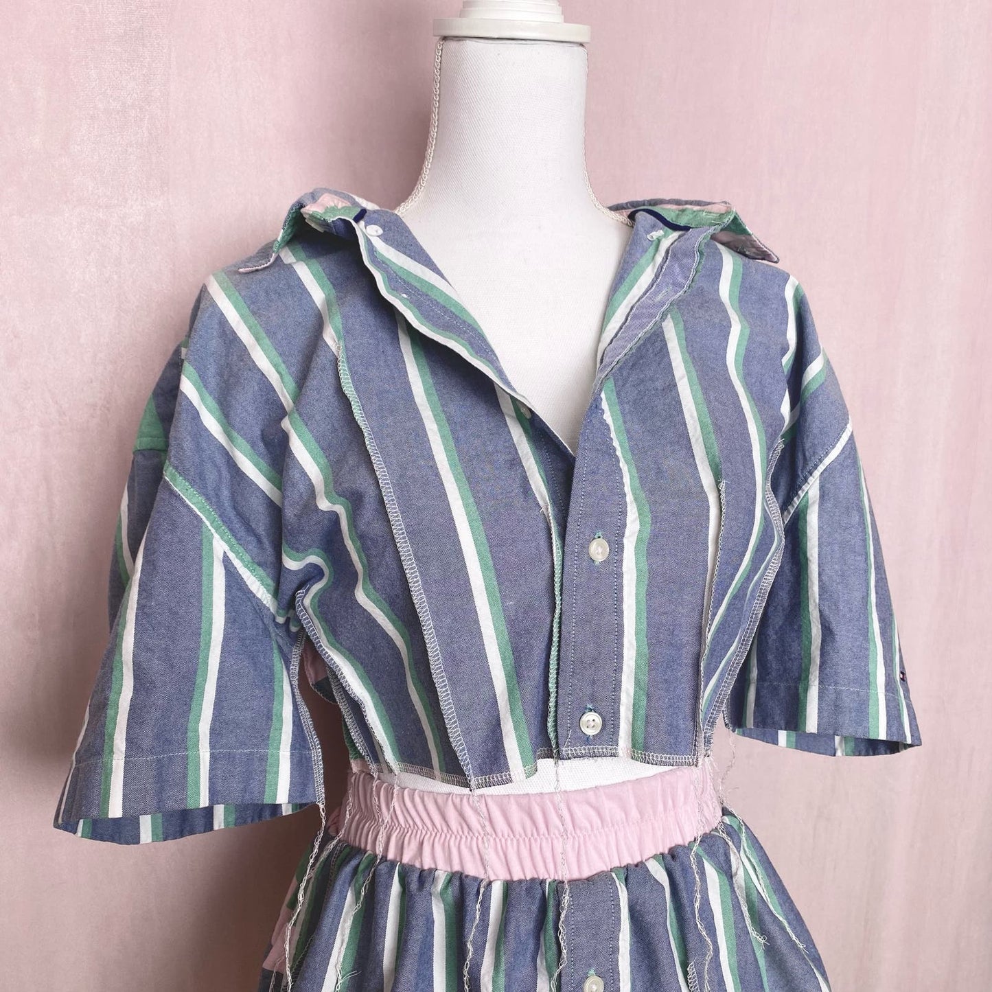 Upcycled Tommy Hilfiger Two Piece Stripe Skirt Set, Size Small