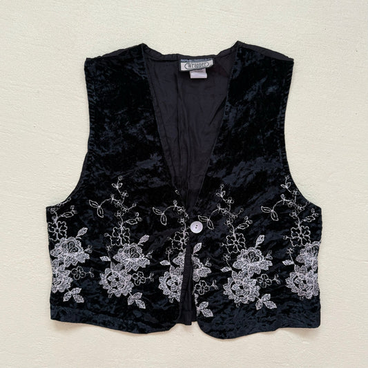Vintage Wrapper Embroidered Velvet Vest, Size Small