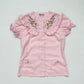 Vintage Pink Embroidered Ruffle Button Up Top, Size Small
