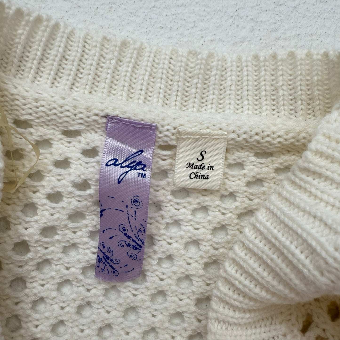 Secondhand Alya Cream Cropped Open Knit Sweater, Size Small