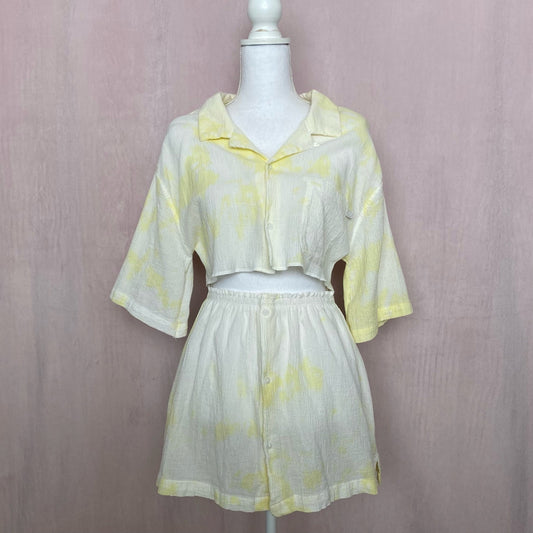 Upcycled Yellow Tie Dye Button Front Skirt Set, Size S/M