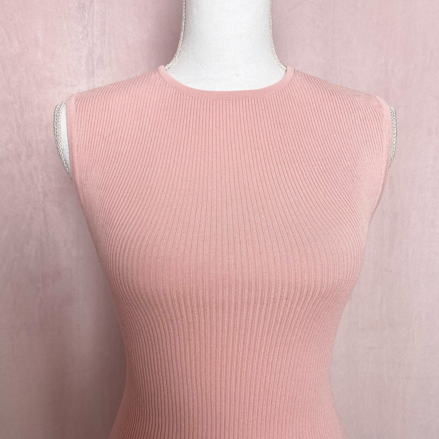 Secondhand Blush Pink Ribbed Drop Armhole Bodysuit, Size Small