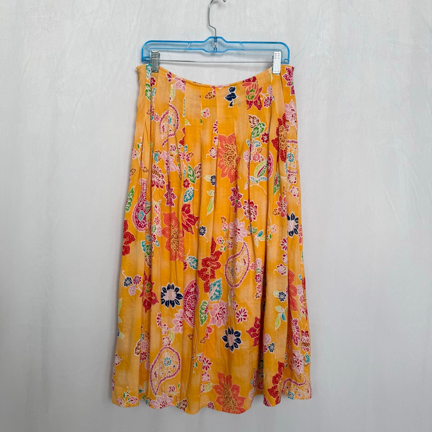 Secondhand Junction West Linen Floral Pleated Midi Skirt, Size Medium