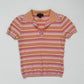 Y2K Bebe Pink Orange Ribbed Stripe Polo Top, Size Medium